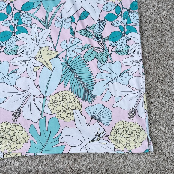 Bad Birdie Polo Shirt Mens XL Pink Blue Tropical Floral Performance Stretch Golf - Picture 6 of 12